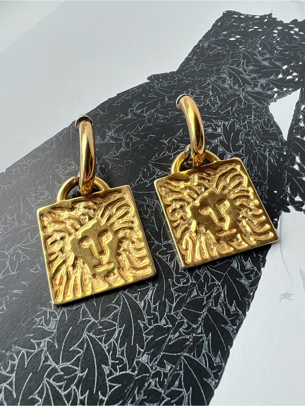 Gold Lion Head Door Knocker Earrings